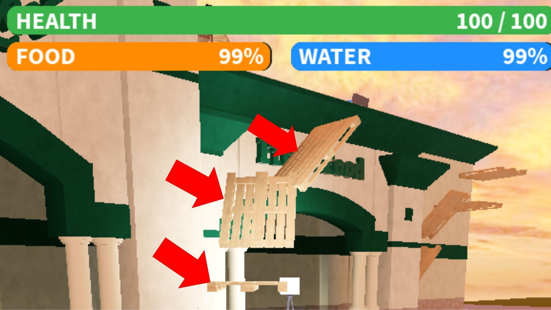 Use furniture as planks to camp on the mart's terrace (Image via Roblox)